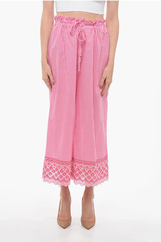 Péro Check Print Baggy Fit Silk Blend Trousers In Pink