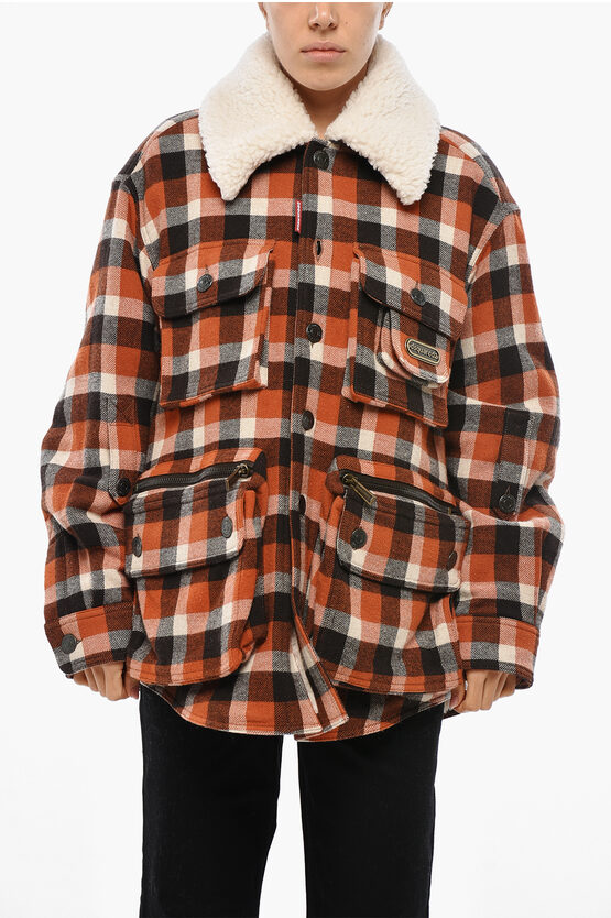 Dsquared2 Checked Americana Field Utility Jacket With Fleece Lining In Brown