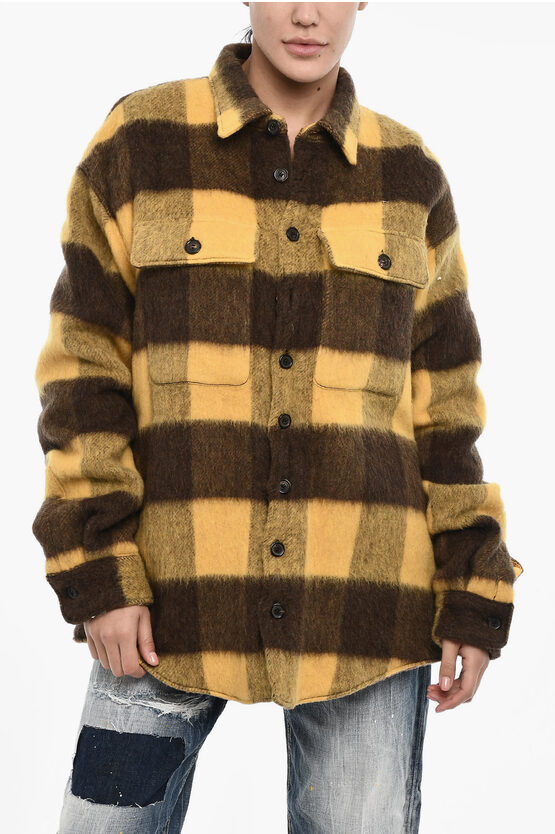 Dsquared2 Checked Buffalo Wool Blend Overshirt With Breast Pocket