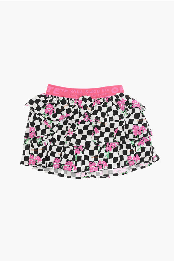 Off-white Checked Chessboard Skirt With Ruches In Multi
