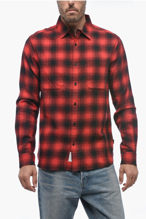 Shop Woolrich Checked Cotton Flannel Shirt With Double Breast Pocket