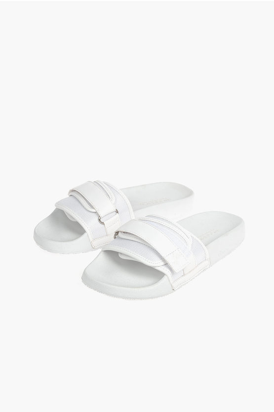 Woolrich Checked Details Rubber Slides With Touch Strap Clousure In White