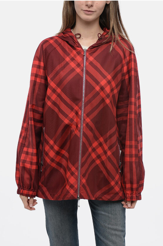 Shop Burberry Checked Gabardine Jacket With Coulisse