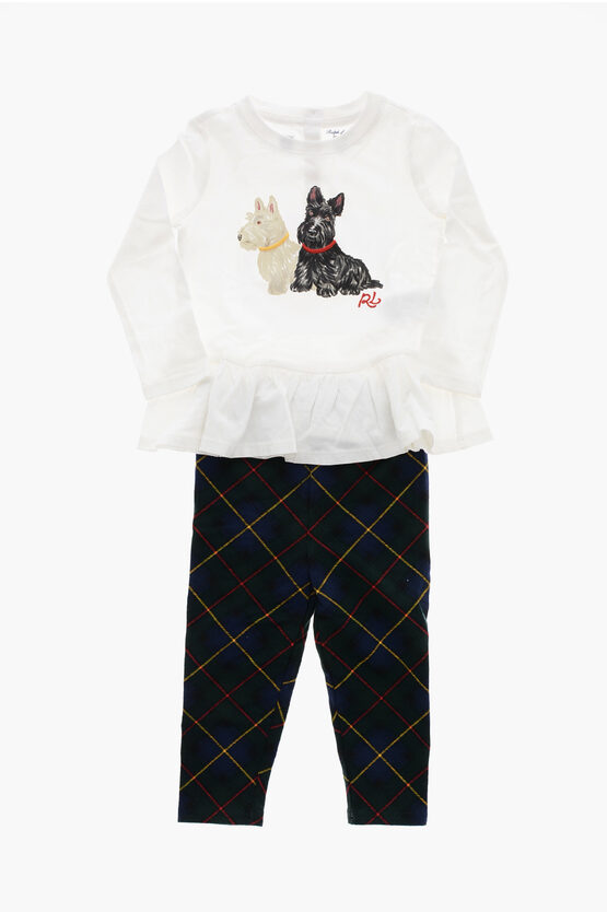 Polo Ralph Lauren Checked Leggings And Long Sleeve T-shirts Set In White