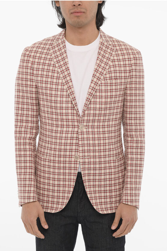 Corneliani Checked Linen Blend Light 2-button Blazer In Brown