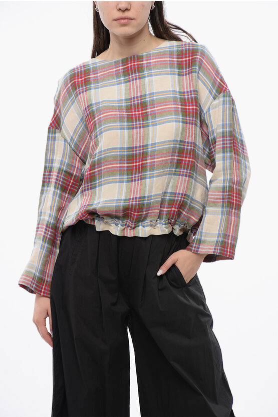 WOOLRICH CHECKED LINEN BLEND SUMMER VARSITY BLOUSE