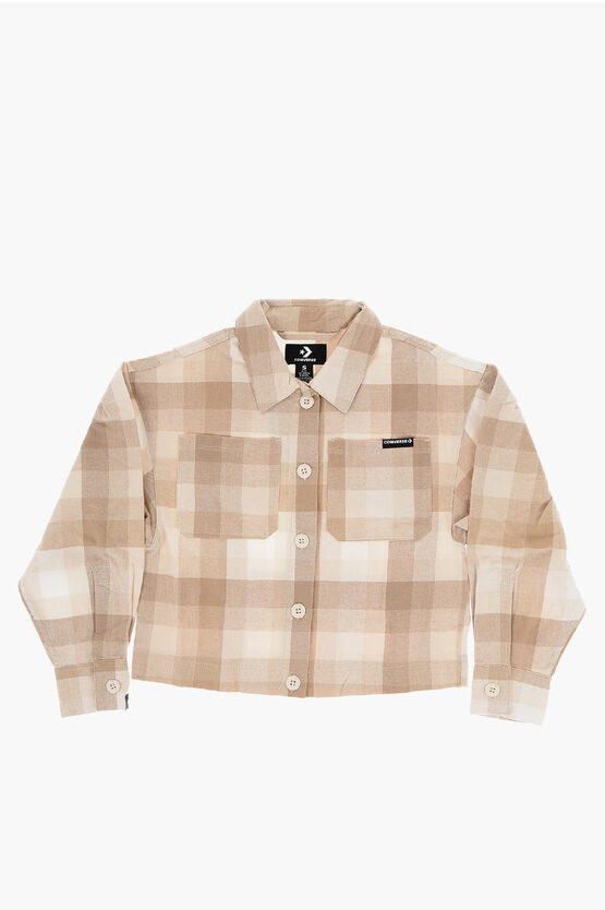 Converse Checked Overshirt With Double Breast Pocket In Neutral