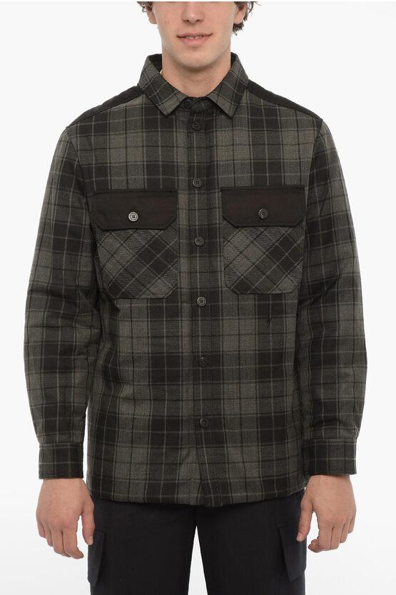 Shop Neil Barrett Checked Padded Overshirt With Double Breast Pocket