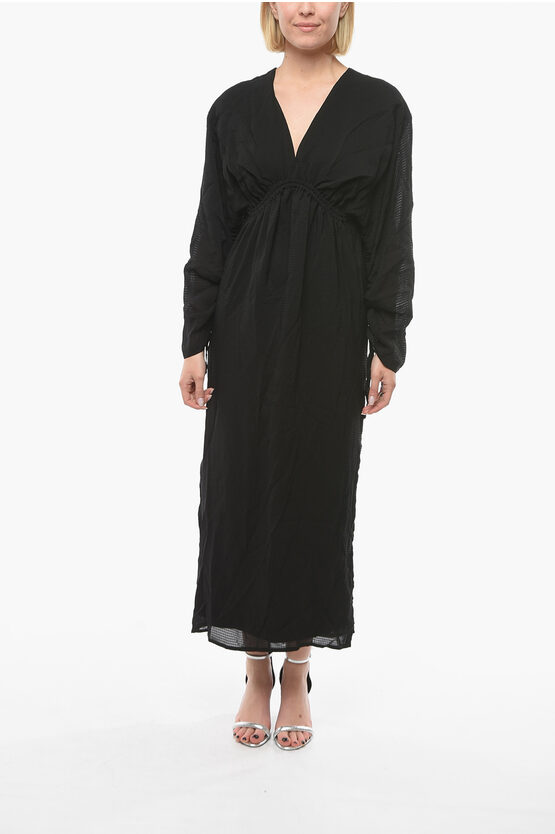 Birgitte Herskind Checked Ryan Maxi Dress With Billowing Sleeve And V-neck In Black