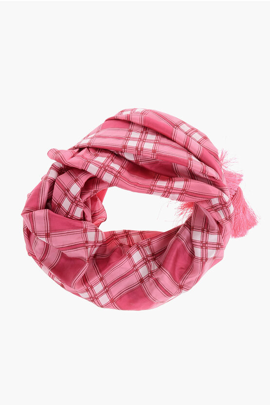 Dsquared2 Checked Silk Foulard With Tassels In Pink