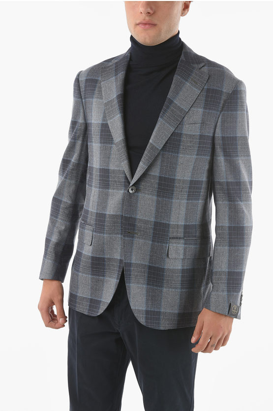 Corneliani Checked Silk Leader Soft 2-button Blazer In Gray