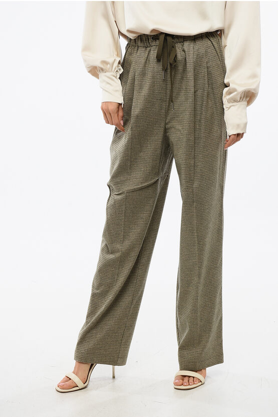 Pinko Checked Single Pleat Rivista Pants With Drawstring Waist In Gray