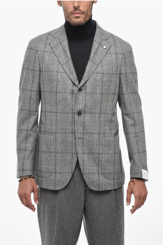 Shop Luigi Bianchi Checked Virgin Wool An Cashmere Blazer