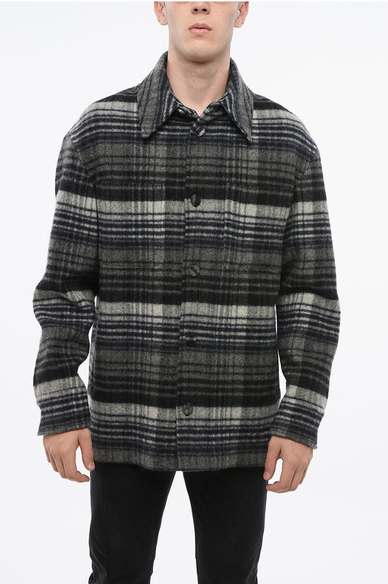 Fendi Checked Virgin Wool Overshirt Withdouble Breast Pocket In Multi