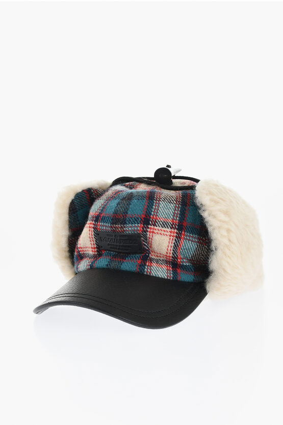 Dsquared2 Checked Wool Blend Deerstalker Hat With Textured Leater Viso In Multi