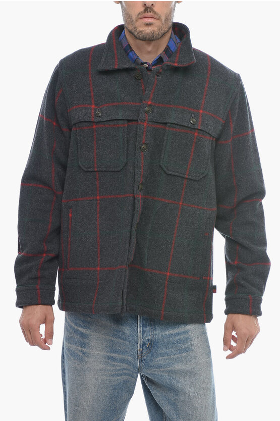 Shop Woolrich Checked Wool Blend Malone Overshirt