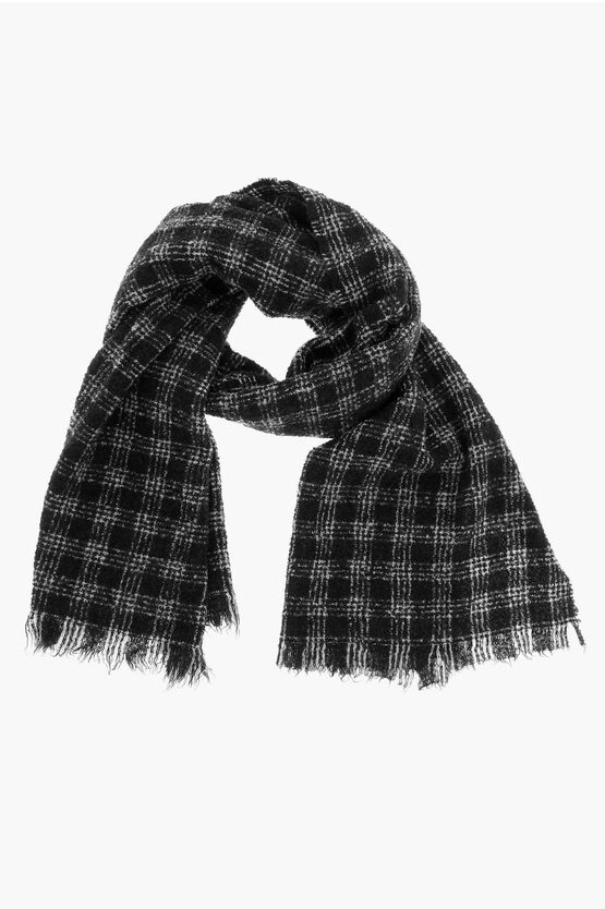 Shop Destin Checked Wool Blend Parma Scarf With Fringes