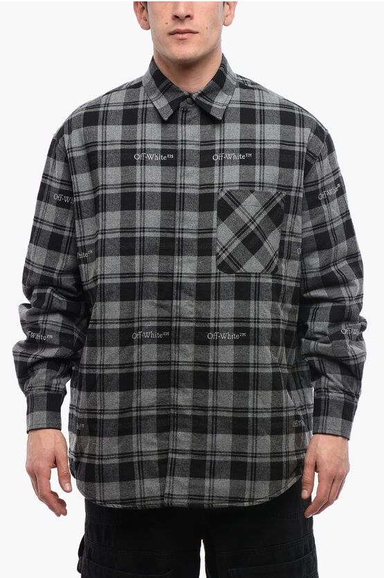 Off-white Dark Grey Cotton Check Flann Padded Overshirt