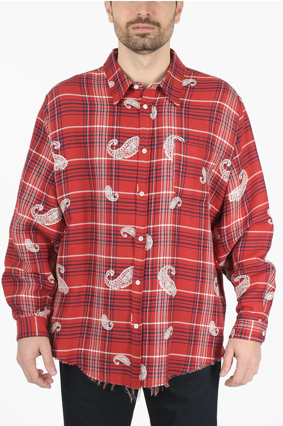 Shop 424 Checkered Linen-blend Shirt With Paisley Motif