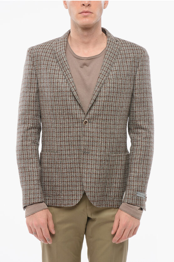 Nino Danieli Checkered Motif Wool Blend Single Breasted Blazer In Gray