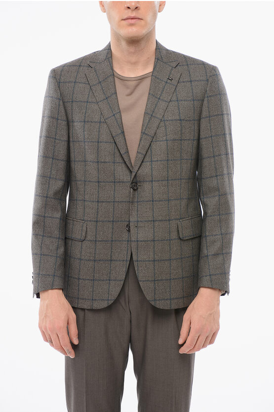 Corneliani Checkered Motif Wool Single Breasted With Flap Pockets In Gray