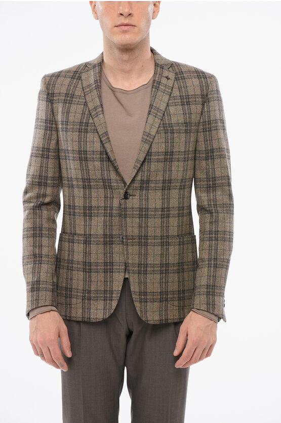 Corneliani Checkered Motif Wool Single Breasted With Patch Pockets In Multi