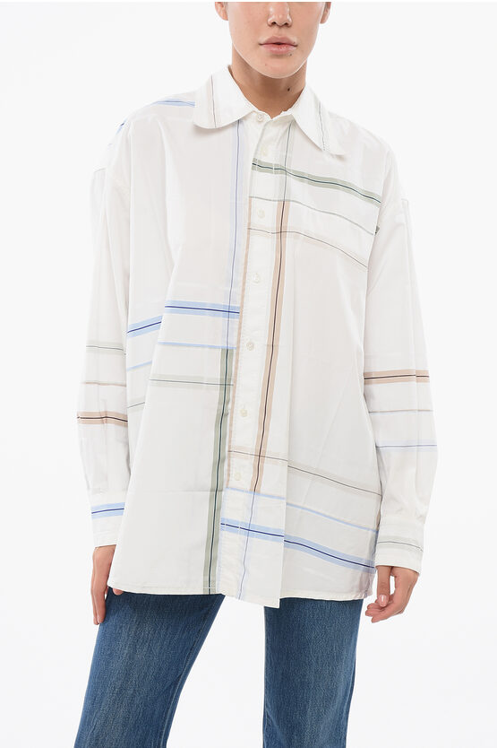 Bottega Veneta Womens White Blue Green Tau Checked Dropped-shoulder Relaxed-fit Cotton Shirt