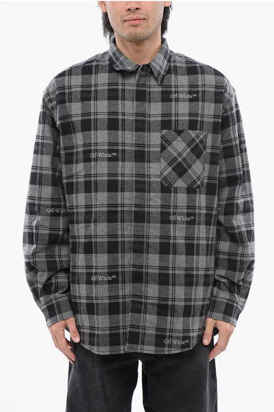 Off-white Dark Grey Cotton Check Flann Padded Overshirt