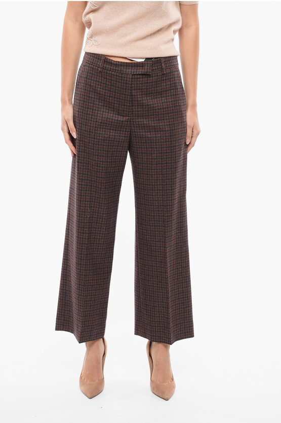 Ql2 Checkered Pattern Straight Fit Wool Pants In Brown