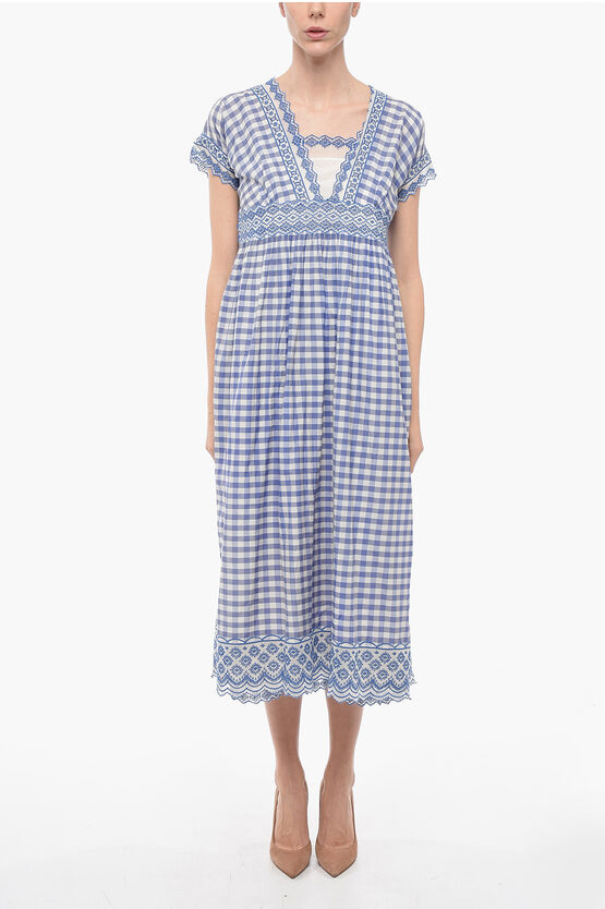 Péro Checkered Print Silk Blend Maxi Dress In Blue