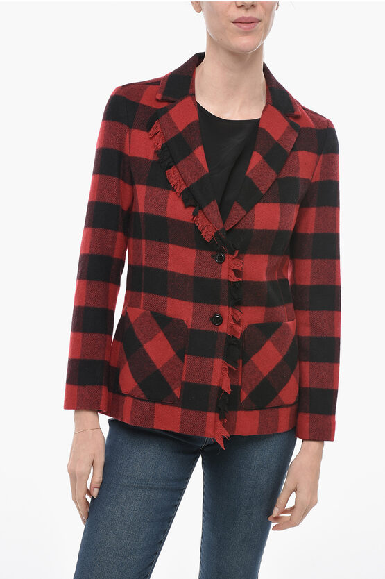 Woolrich Checkered Stretch Wool Blend Blazer In Red