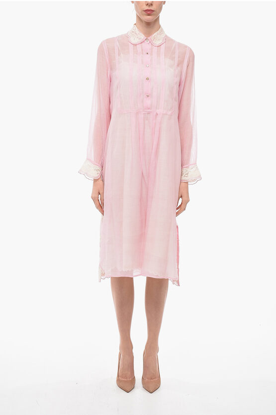 Péro Chemise Dress With Lace Details In Pink