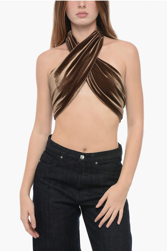 Shop Dont At Me Label Chenille Crop Top With Criss Cross Design