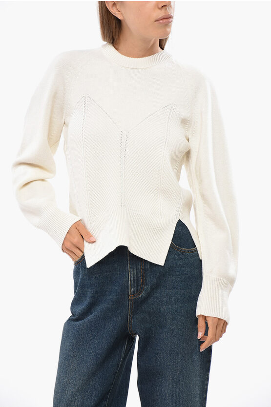 Alexander Mcqueen Chevron Corset Crew-neck Sweater With Side Split In Neutral