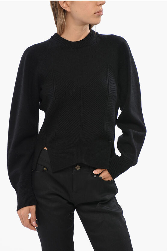 Alexander Mcqueen Chevron Corset Crew-neck Sweater With Side Split In Black