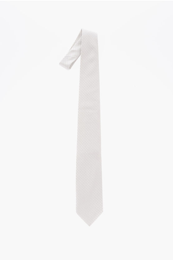 Corneliani Chevron Motif Silk Tie In White