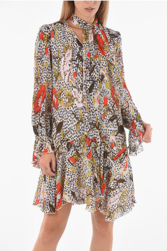 Diane Von Furstenberg Chiffon KACIE Mini Dress with Leopard and Floral ...