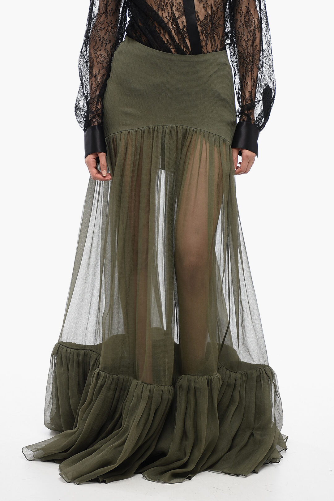 Saint Laurent Chiffon Maxi Skirt with High Waist women