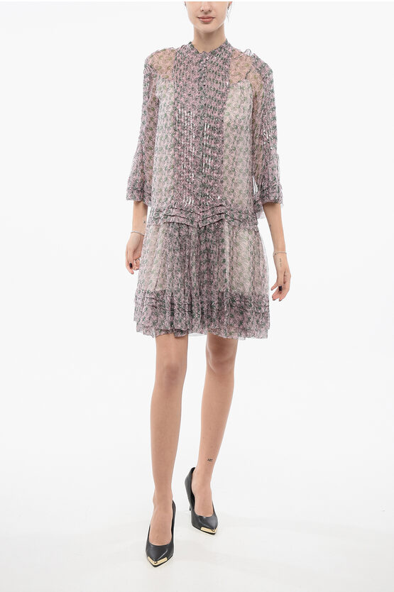 Roberto Cavalli Chiffon Pleated Dress With Sequins
