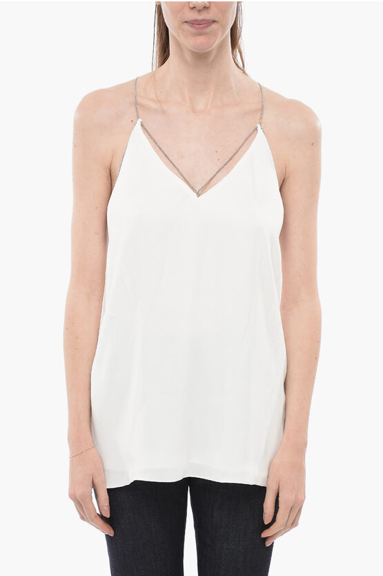 Shop Fabiana Filippi Chiffon Tank Top With Jeweled Criss Cross Straps