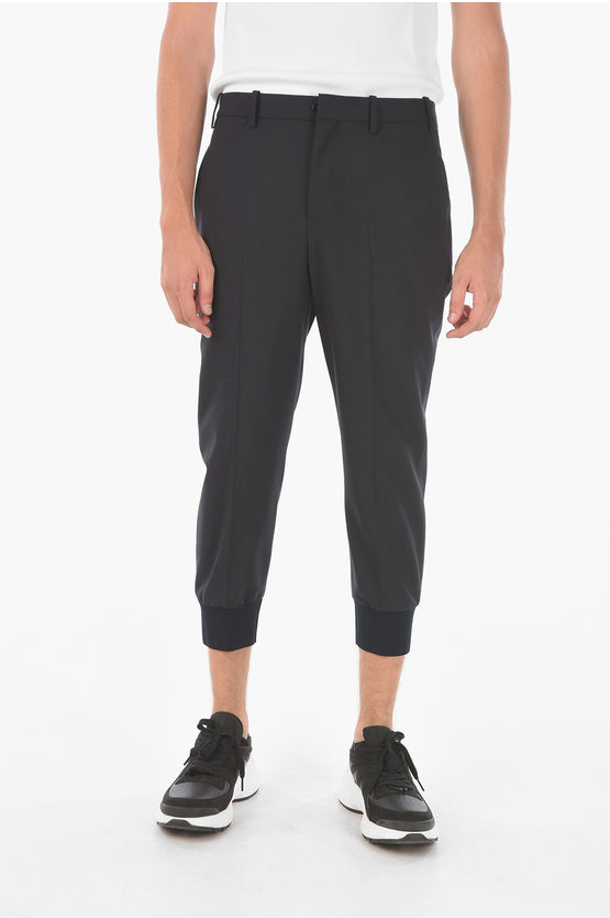 Neil Barrett Chino Tailored Pants With Ribbed Ankle Cuffs In Black