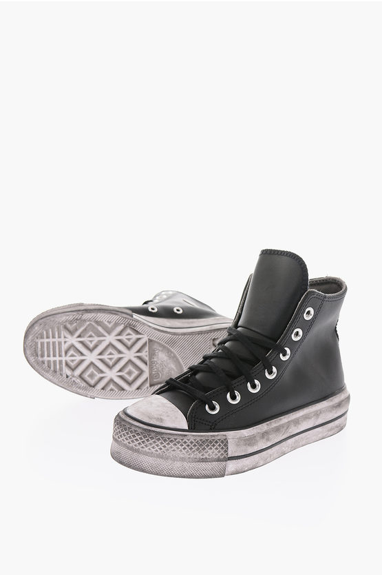 Converse Chuck Taylor All Star 4cm Vintage Effect Leather Lift High-t In Black