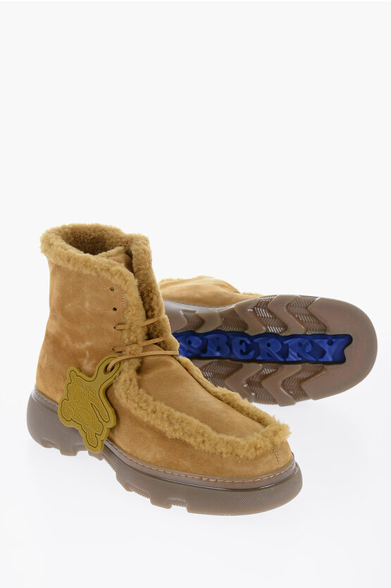 Shop Burberry Chunky Sole Shearling Boots