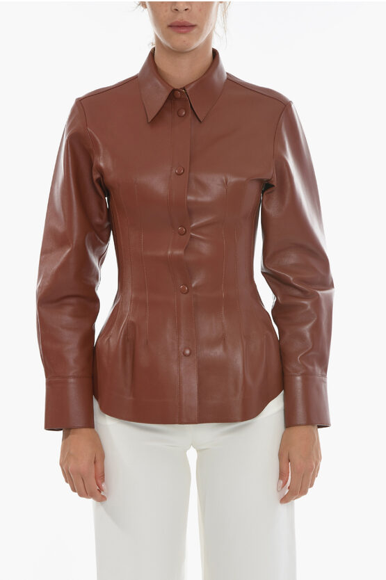 Chloé Cinched Leather Shirt In Brown