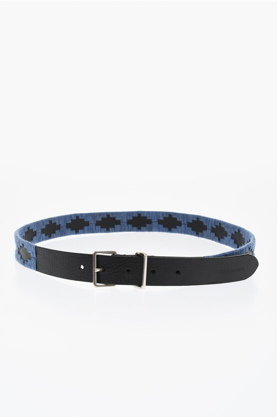 Cintura In Pelle con Dettaglio in Tessuto 30mm