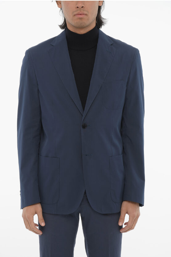 Corneliani Circle Cotton Blend Unlined Blazer With Patch Pockets In Blue