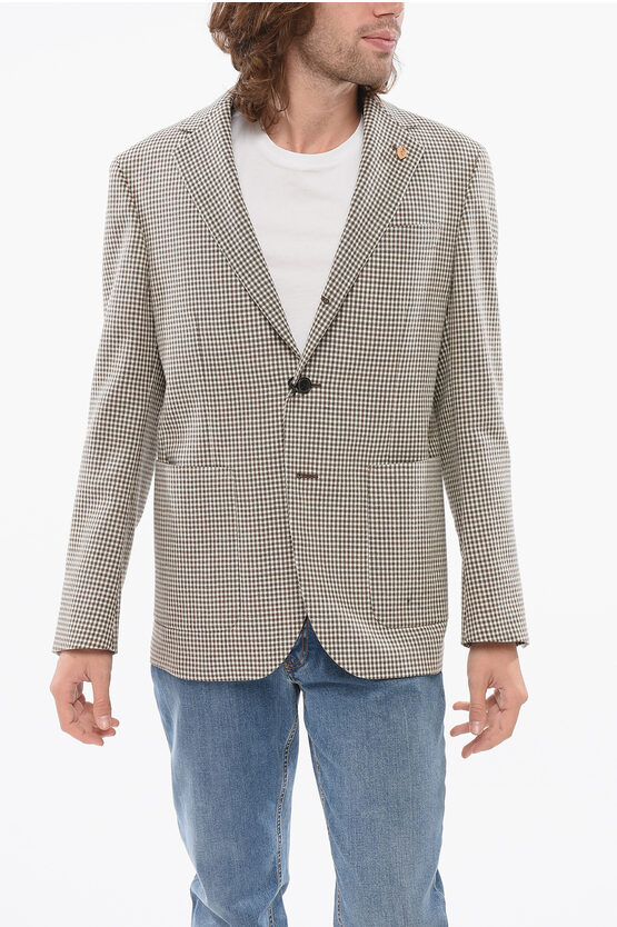 Corneliani Circle Unlined Checkered Wool Blend Blazer