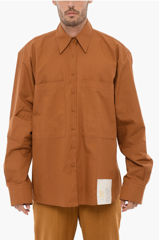 Ramael Classic Collar Cotton Shirt With Double Breast Pockets In Brown
