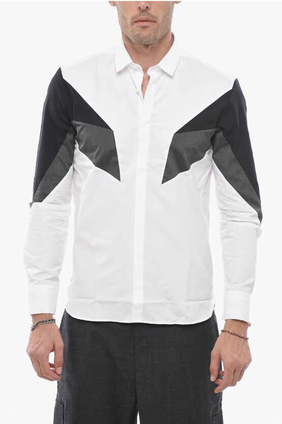 Shop Neil Barrett Classic Collar Popeline Cotton Shirt