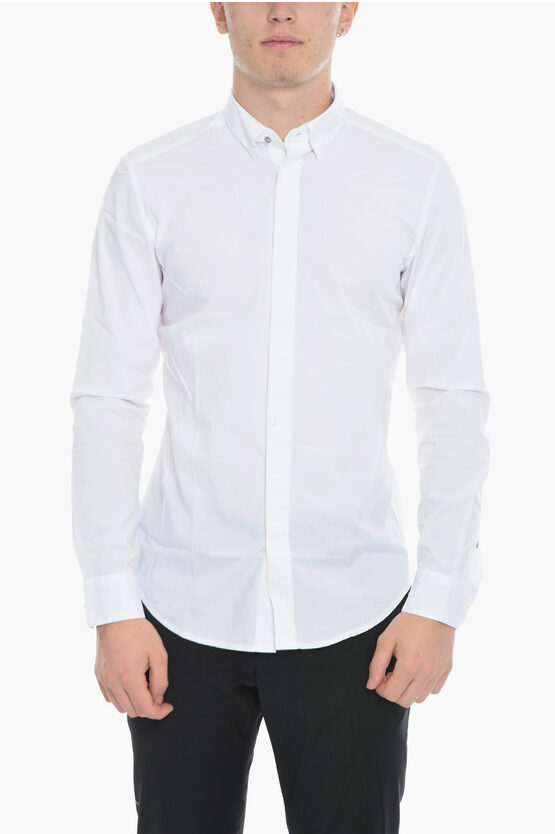 Diesel Classic Collar Slim Fit S-nap Shirt With Hidden Closure In White